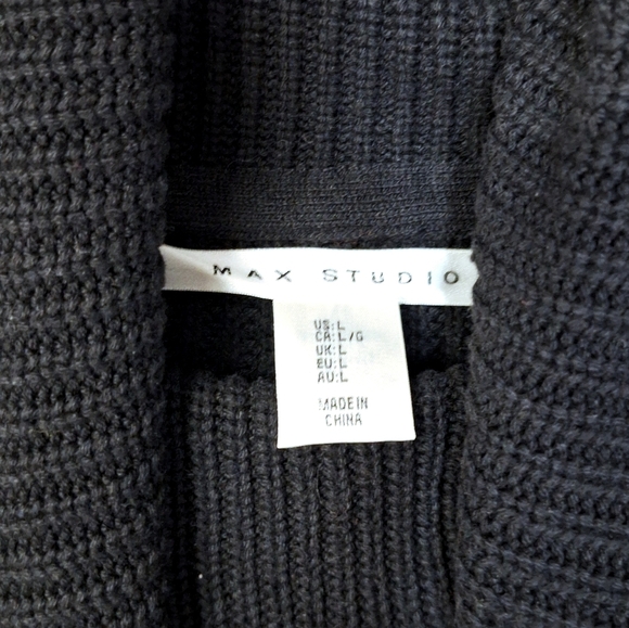 Max Studio Womens Pull Over Ribbed Knit Sweater Zip Cowl Neck Ribbed Cuff Black - Picture 6 of 11